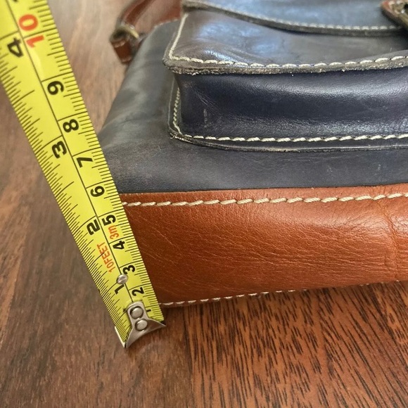 Navy/Gray Flap Leather Handbag Crossbody Medium - Picture 12 of 12